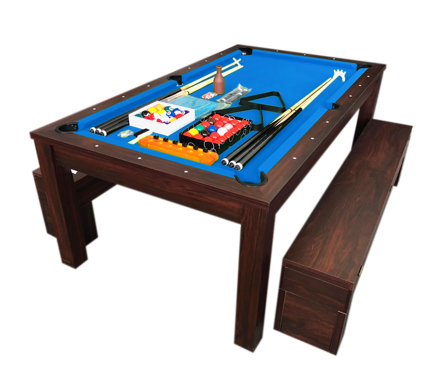 7ft Pool Table Billiard Blue Became A Dinner Table With Benches M Rich Blue 762179102618 Ebay