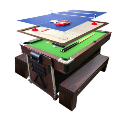 4 en 1 Table de Billard 7ft + Air Hockey + Table de Tennis + Table - Mattew avec bancs